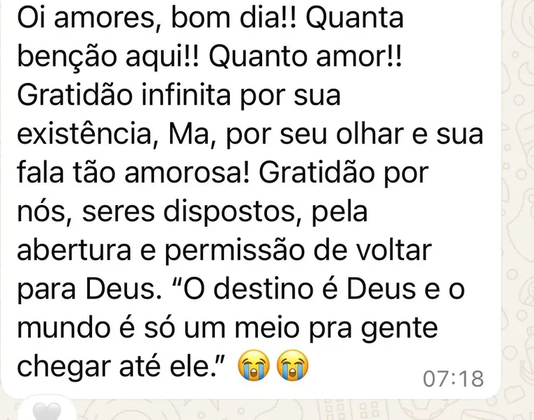 Mensagem de participante depois de um atendimento