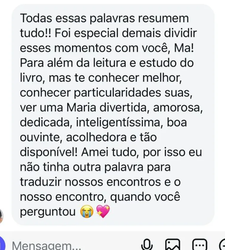 Mensagem de participante ao final da Jornada