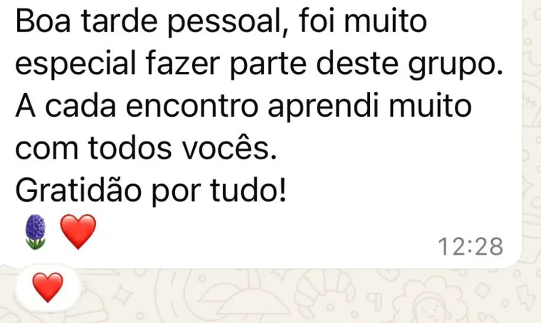 Mensagem de participante ao final da Jornada