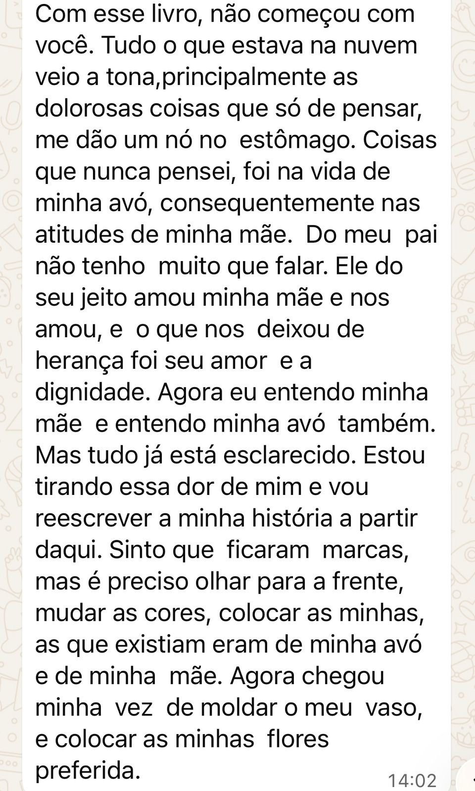 Mensagem de uma participante da Jornada Relembrar
